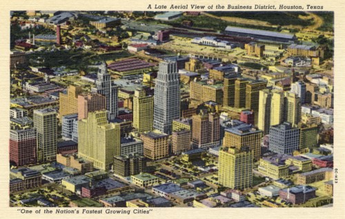 Aerial view of the business district, Houston, Texas, USA, 1950. Artist: Unknown