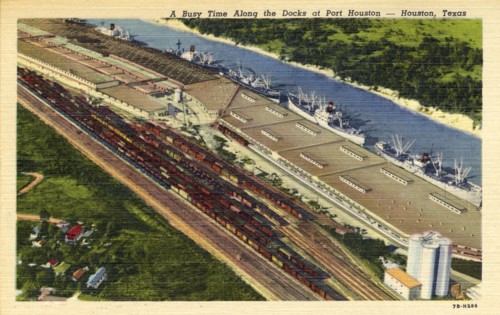 'A busy time along the docks at Port Houston, Houston, Texas', USA, 1947. Artist: Unknown