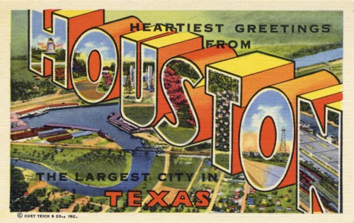 'Heartiest greetings from Houston, the largest city in Texas', postcard, 1947. Artist: Unknown