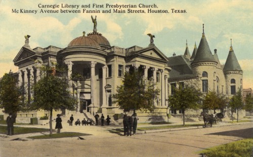 Carnegie Library and First Presbyterian Church, Houston, Texas, USA, 1911. Artist: Unknown