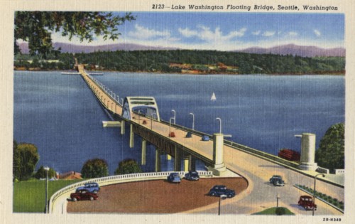 Lake Washington Floating Bridge, Seattle, Washington, USA, 1942. Artist: Unknown