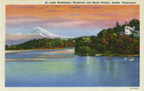 Lake Washington Boulevard and Mt. Rainier, Seattle, Washington, 1935. Artist: Unknown