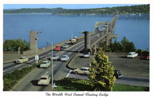 Lake Washington Floating Bridge, Seattle, Washington, USA, 1957. Artist: Unknown