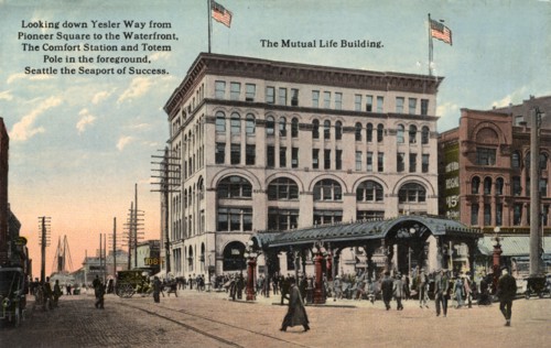 Looking down Yesler Way from Pioneer Square to the waterfront, Seattle, Washington, USA, 1911. Artist: Unknown