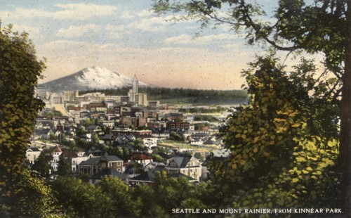Seattle and Mount Rainier from Kinnear Park, Washington, USA, 1910s. Artist: Unknown