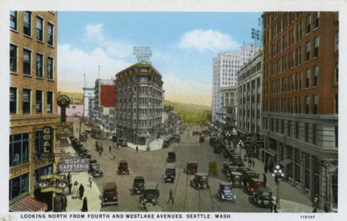 Looking north from Fourth and Westlake Avenues, Seattle, Washington, USA, 1928. Artist: Unknown