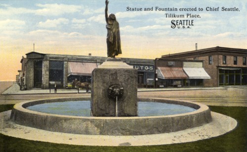 Statue and fountain dedicated to Chief Seattle, Tilikum Place, Seattle, Washington, USA, 1913. Artist: Unknown