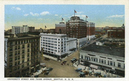 University Street and Third Avenue, Seattle, Washington, USA, 1916. Artist: Unknown
