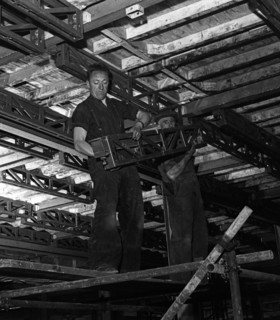 Engineers lifting steelwork into position, South Yorkshire, 1954. Artist: Michael Walters