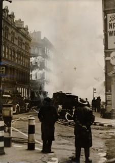 Fire caused by German incendiary bombs, London, World War II, c1940-c1944. Artist: Unknown