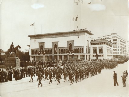 American troops parading in Casablanca, Morocco, World War II, December 1942. Artist: Unknown