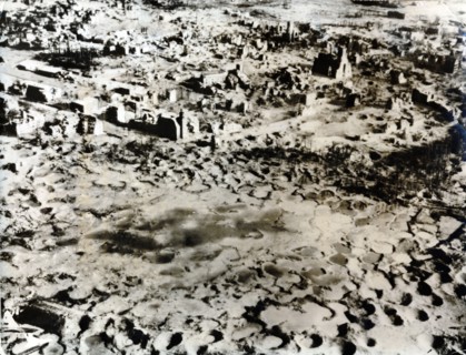 Rhine village destroyed by bombardment, c1940. Artist: Unknown
