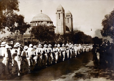 After the attack on Dakar, a funeral convoy passes the cathedral, September 1940. Artist: Unknown