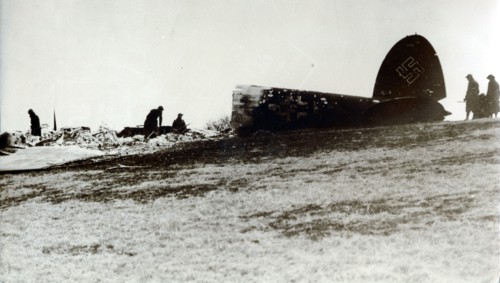 A German bomber shot down on the English coast. Artist: Unknown