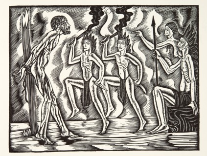 The Martyrdom, from The Travels and Sufferings of Father Jean de Brebeuf, 1938, (wood engraving).
