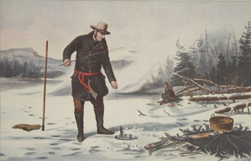 American Winter Sports - Trout Fishing on Chateaugay Lake, pub. 1856, Currier & Ives (Colour Lithogr