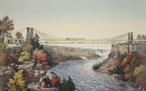 The Rail Road Suspension Bridge, Near Niagara Falls, 1856,  Currier & Ives (Colour Lithograph)