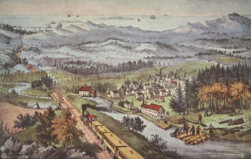 Railroad Through to the Pacific, pub. 1870, Currier & Ives (Colour Lithograph)