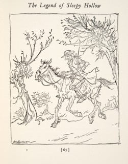 Ichabod Crane escaping from the Headless Horseman,  from The Legend of Sleepy Hollow, 1928.