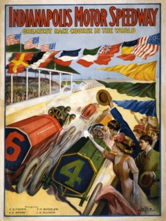 Poster advertising The Indianapolis Motor Speedway, c.1909.