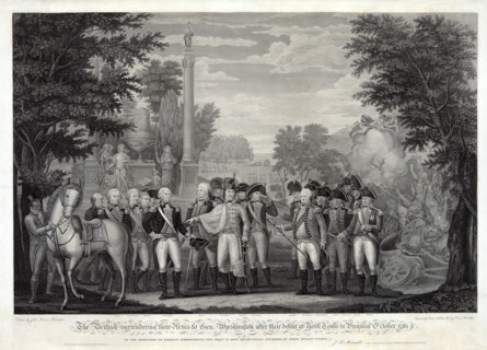 The British surrendering their arms to General Washington after the defeat at York Town ? , 1781, 18