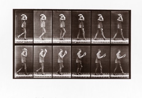 Man doffing his boater, Plate 44 from Animal Locomotion, 1887 (photograph)