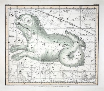The Constellations (Plate XXIII) Cetus, Officina Sculptoris, Machina Electrica, Fornax Chemica, 1822