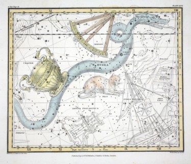 The Constellations (Plate XXVI) Hydra, Sextan's Uraniae, Le Chat, La Machine Pneumatique, 1822.