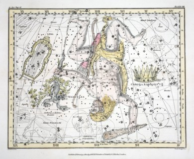 The Constellations (Plate VIII) Coronoa Borealis, Hercules and Cerberus, Lyra, 1822.