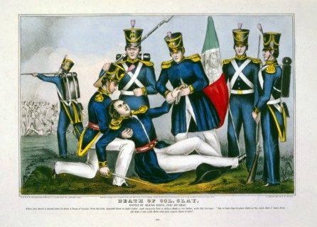 Death of Col. Clay, Battle of Buena Vista, Feby. 23d, 1847, pub. 1847 (hand coloured engraving)