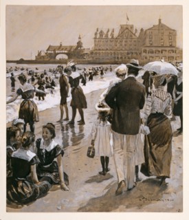 Beach Scene from Harper's Weekly, pub. 1900 (coloured lithograph)
