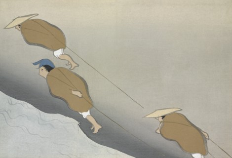 Hikifune, from Momoyo-gusa (The World of Things) Vol II, pub.1909 (colour block woodcut)