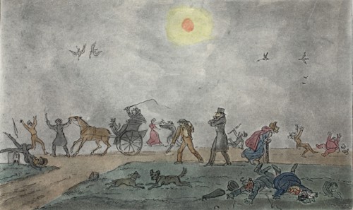 November - (Old Style) - Hover thro' the fog & filthy air, pub. 1835 (hand coloured engraving)
