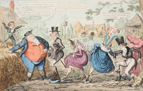A Visit to Cockney Farm - Viewing the Grounds etc. etc. etc., pub. 1835 (hand coloured engraving)