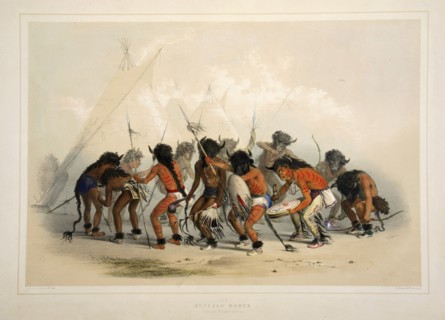 Buffalo Dance, pub. 1845 (colour lithograph). Creator: George Catlin (1796 - 1872).