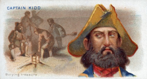 Cigarette Card Captain Kidd, Burying Treasure, pub. 1888 (colour lithograph). Creator: American School (19th Century).