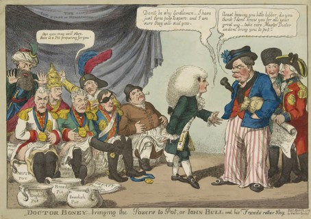Doctor Boney_bringing the Powers to Pot ..., 1808 (hand coloured engraving). Creator: English School (19th Century).