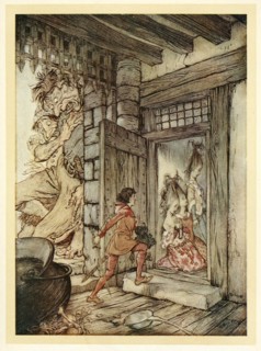 Taking the keys of the Castle, Jack unlocked all the doors, from English Fairy Tales, pub. 1922. Creator: Arthur Rackham (1867 - 1939).