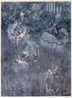 Oberon:  and make him with fair Aegle break his faith, from, A Midsummer Night's Dream, pub. 1914. Creator: William Heath Robinson (1872 - 1944).