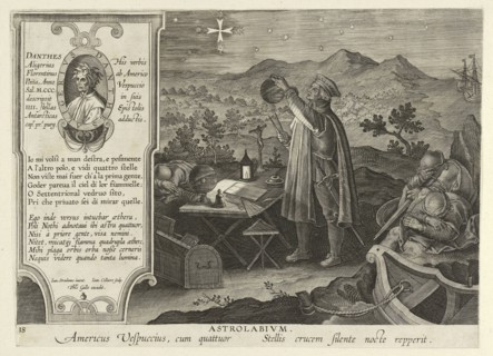 Amerigo Vespucci Discovering the Southern Cross with an Astrolabe, pub. 1600.  Creator: Jan van der Straet (Joannes Stradanus) (1523-1605).