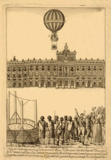 Vista del globo areostatico qe. se hecho ante ?, pub. 1793. Creator: Italian School (18th Century).