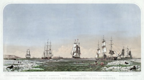 Right Whaling in Behering Straits & Arctic Ocean with its Varieties, pub. 1871. Creator: American School (19th Century).