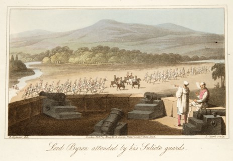 Lord Byron attended by his Suliote Guards, pub. 1825. Creator: Robert  Seymour (1798 - 1836).