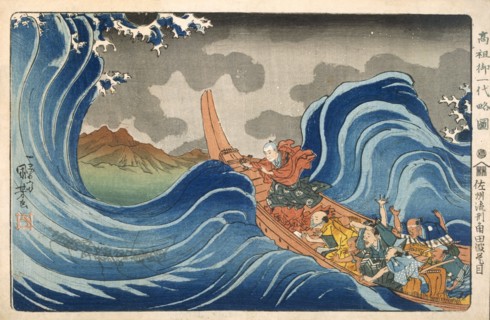 Nichiren Calming the Storm, c1830s. Creator: Utagawa Kuniyoshi (1798-1861).