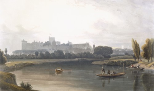 Windsor Castle from the River Thames: a West view, and fishing from punts, c1827-30. Creator: William Daniell (1769-1837).