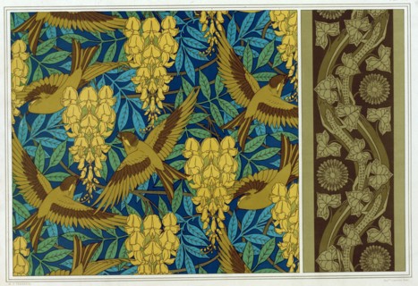 Designs for Birds and Wisteria Hanging and wallpaper border with Lizards and Ivy,  pub. 1897. Creator: Maurice Pillard Verneuil (1869?1942).