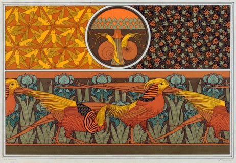 Designs for wallpaper border and fabric: "Birds"; Ladybirds and Maiden Hair Fern", pub. 1897. Creator: Maurice Pillard Verneuil (1869?1942).
