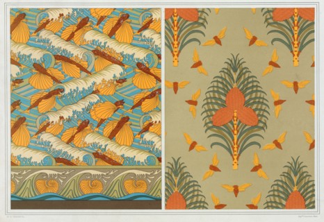 Designs for wallpaper "Flying Fish and Waves", pub. 1897. Creator: Maurice Pillard Verneuil (1869?1942).