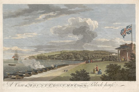 A View of Mount Edgcumbe from the Block House, pub. 1755. Creator: Samuel Scott (1701 - 1772) after; George Lambert (1700 - 1765) after;.