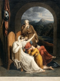 Queen Judith reciting to Alfred, pub. 1801. Creator: Richard Westall (1765 - 1836).